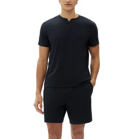 Gap Men 2-Pc. Heathered Henley Shirt & Shorts Pajama Set Navy Uniform Size XL - Picture 1 of 1